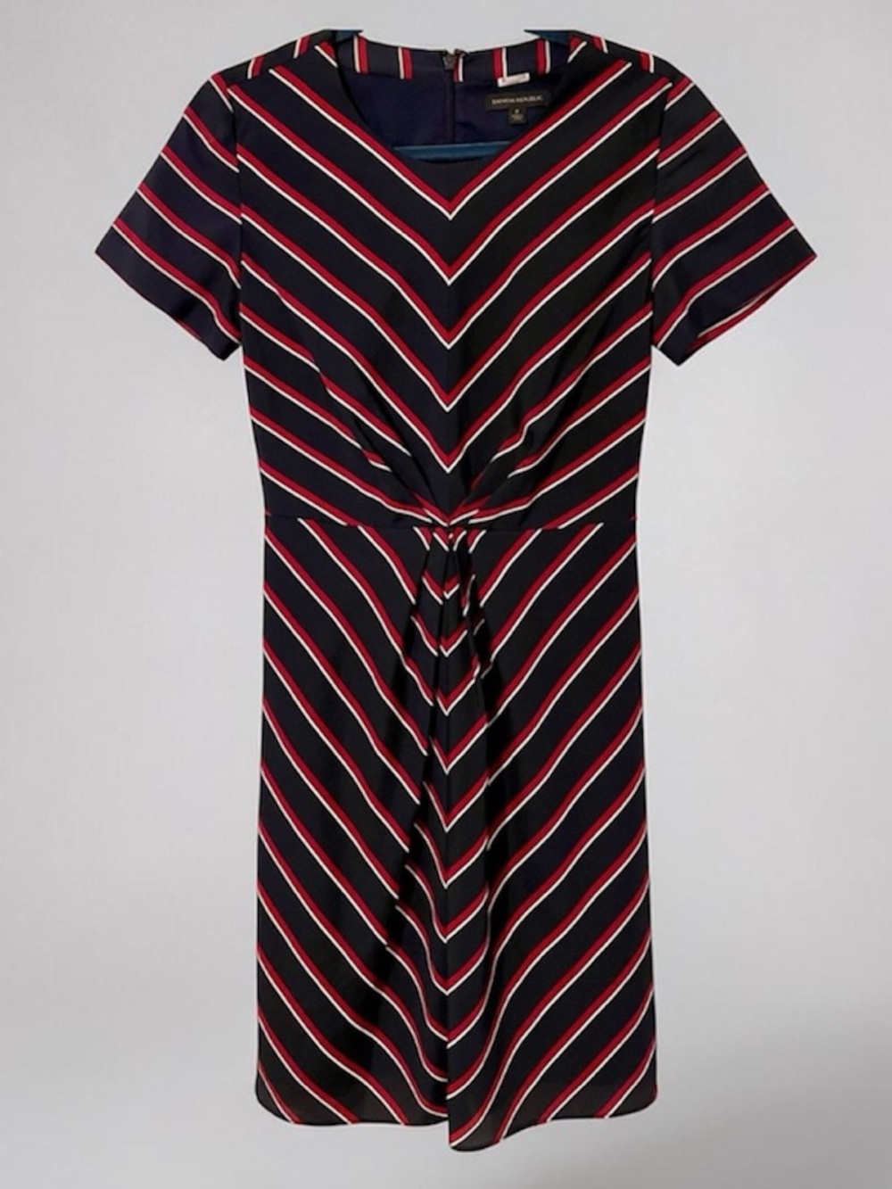 Banana Republic Black and Red Striped elegant Dress. Office to date night easy.
